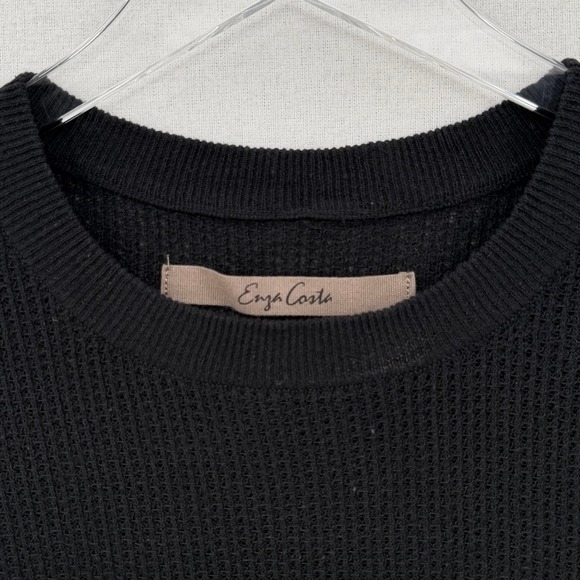 ENZA COSTA Linen Open Knit Crew Neck Sweater Womens Small Black Quite Luxury NEW - Picture 10 of 15